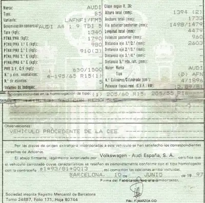 Утилизация автомобиля audi a4 berlina (b5) 1.9 tdi года 1997 питание afn