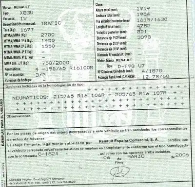 Veículo de Sucata renault trafic combi (ab 4.01) 1.9 diesel do ano 2006 alimentado f9qu762