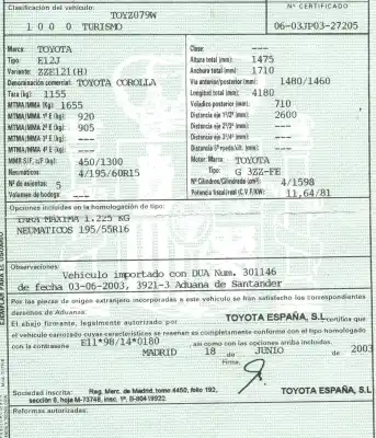 Scrapping Vehicle toyota corolla (e12) 1.6 16v of the year 2003 powered 3zz