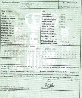 Scrapping Vehicle renault modus 1.5 dci diesel of the year 2005 powered k9kj750