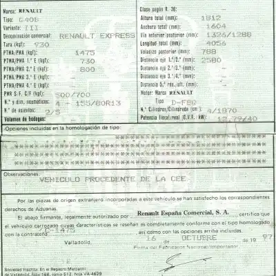 Утилизация автомобиля renault rapid/express (f40) 1.9 diesel года 1997 питание f8q