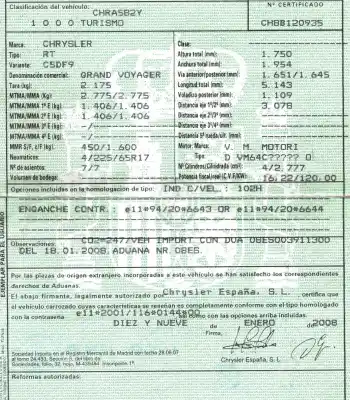 Veicolo di demolizione chrysler grand voyager v (rt) 2.8 crd dell'anno 2008 alimentato vm64c