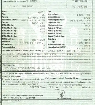 Утилизация автомобиля audi a3 (8l) 1.6 ambiente года 2002 питание bfq