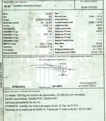 Scrapping Vehicle audi                                               a4 berlina (b5)                                                                                                                                                                                                                                            1.8                                                                                                                                                                                                                                                        of the year 1997 powered adr