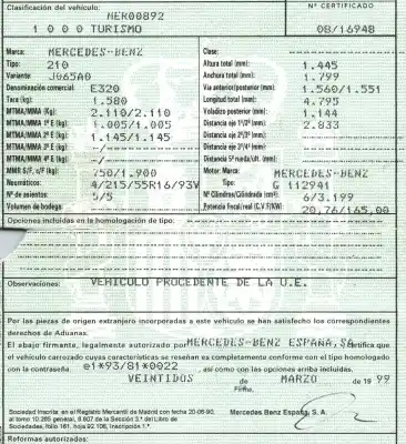 Veículo de Sucata mercedes-benz clase e (w210) berlina 3.2 v6 18v cat do ano 1999 alimentado 112941