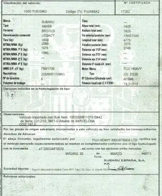 Утилизация автомобиля subaru legacy berl. b13 (bl) 2.0 d classic года 2011 питание ee20