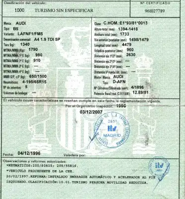 Scrapping Vehicle audi a4 berlina (b5) 1.9 tdi of the year 1996 powered afn