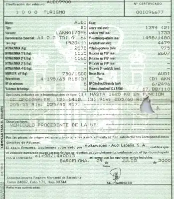 Scrapping Vehicle audi a4 berlina (b5) 2.5 tdi of the year 2000 powered akn