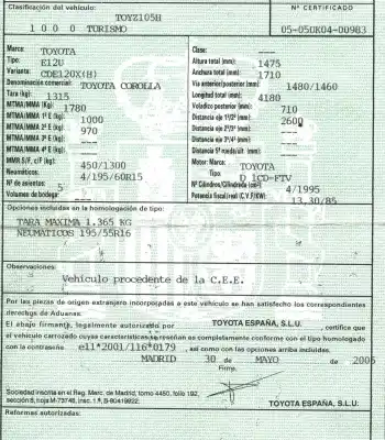 Veículo de Sucata toyota corolla (_e12_) 2.0 d-4d (cde120r_ cde120l_) do ano 2005 alimentado 1cdftv