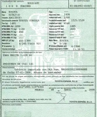 Scrapping Vehicle toyota corolla (e15) 2.0 turbodiesel cat of the year 2008 powered 1ad