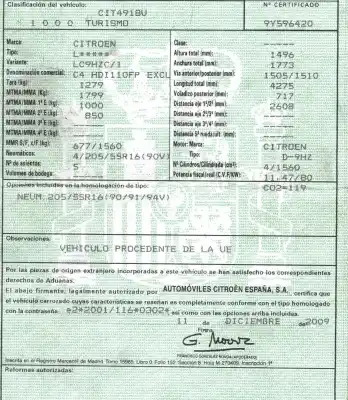 Vehicul casat citroen c4 berlina 1.6 hdi cat (9hy / dv6ted4) al anului 2009 alimentat 9hz