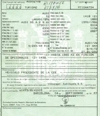 Здавання транспортного засобу audi a8 (d2) 4.2 quattro року 1997 потужний ahc