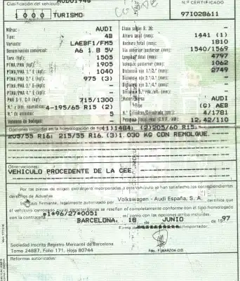 Veículo de Sucata audi a6 berlina (4b2) 1.8 t do ano 1997 alimentado aeb