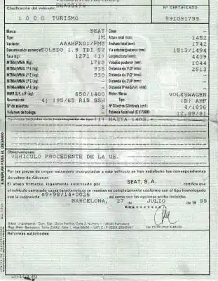 Здавання транспортного засобу seat toledo ii (1m2) 1.9 tdi року 1999 потужний ahf