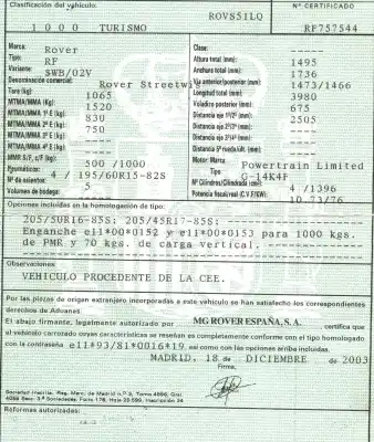 Scrapping Vehicle mg streetwise 1.4 of the year 2003 powered 14k4f