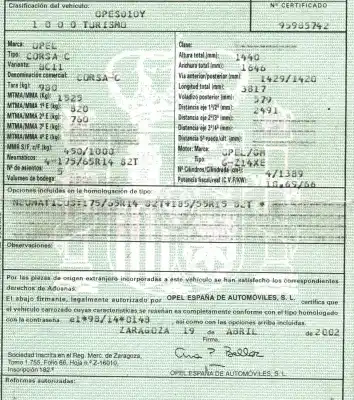 Утилизация автомобиля opel corsa d (s07) 1.4 (l08 l68) года 2002 питание z14xe