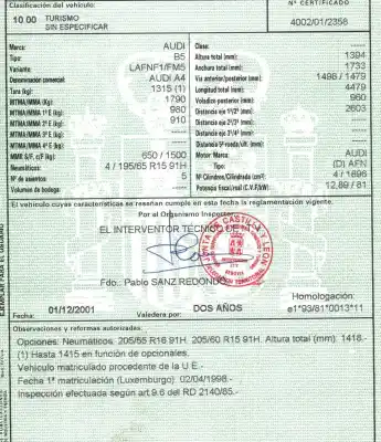 Scrapping Vehicle audi a4 berlina (b5) 1.9 tdi of the year 1998 powered afn
