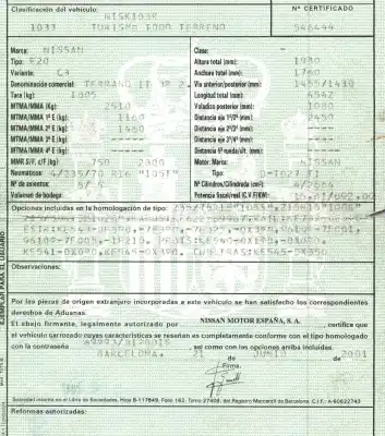 Scrapping Vehicle nissan                                             terrano/terrano.ii (r20)                                                                                                                                                                                                                                   2.7 turbodiesel                                                                                                                                                                                                                                            of the year 2001 powered td27ti