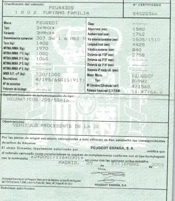 Утилизация автомобиля peugeot 307 break/sw (s2) 1.6 16v hdi года 2005 питание 9hx