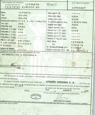 Veículo de Sucata citroen c15 1.8 diesel (161) do ano 1997 alimentado 161a