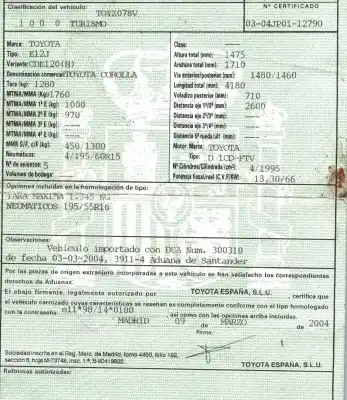 Scrapping Vehicle toyota corolla (_e12_) 2.0 d-4d (cde120_) of the year 2004 powered 1cdftv