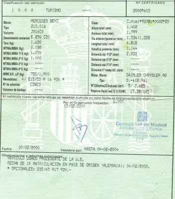 Vehicul casat mercedes-benz clase e (w210) berlina 2.6 cat al anului 2000 alimentat 612961