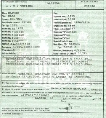 Veicolo di demolizione daewoo kalos (klas) 1.2 dell'anno 2004 alimentato b12s1