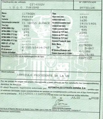 Vehicul casat citroen c1 1.4 hdi cat (8ht / dv4td) al anului 2008 alimentat 8ht