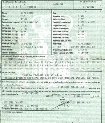 Veicolo di demolizione alfa romeo 147 (190) 1.6 16v cat dell'anno 2003 alimentato ar37203