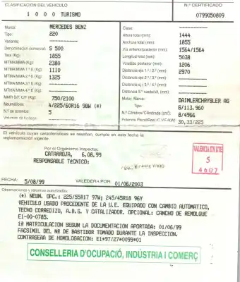 Hurda Aracı mercedes                                           clase s (w220) berlina                                                                                                                                                                                                                                     5.0 v8 24v cat                                                                                                                                                                                                                                             yılın 1999 güçlü 113960