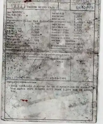 Veículo de Sucata toyota hilux 2.4 d do ano 1993 alimentado 2l