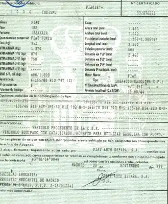 Vehicul casat fiat punto berlina (188) 1.2 8v dynamic al anului 1999 alimentat 188a4000