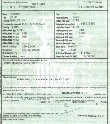 Veículo de Sucata toyota corolla (_e12_) 1.4 d (nde120_) do ano 2006 alimentado 1nd