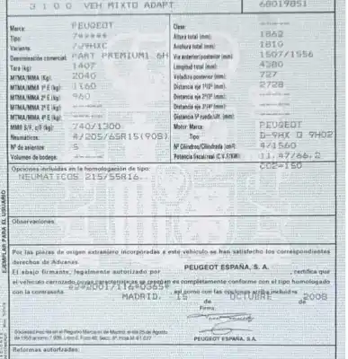 Veículo de Sucata peugeot partner (s2) 1.6 16v hdi do ano 2008 alimentado 9h02