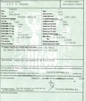 Sloopvoertuig toyota corolla (_e12_) 2.0 d-4d (cde120_) van het jaar 2002 aangedreven 1cdftv