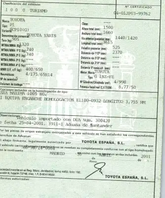 Sloopvoertuig toyota yaris (ncp1/nlp1/scp1) 1.0 cat van het jaar 2001 aangedreven 1szfe