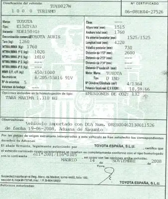 Veicolo di demolizione toyota auris (_e15_) 1.4 d-4d (nde150_) dell'anno 2008 alimentato 1nd