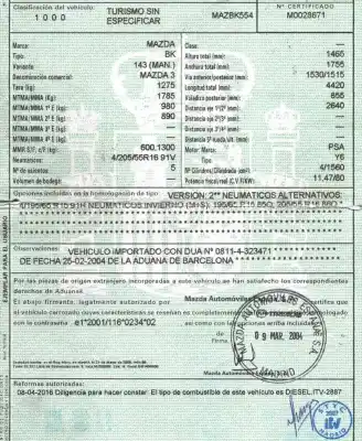 Scrapping Vehicle mazda 3 (bk) 1.6 di turbo of the year 2004 powered y6