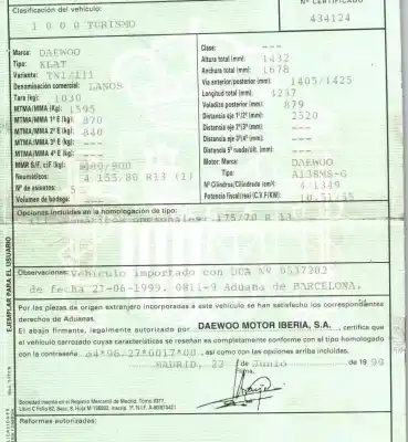 Veicolo di demolizione daewoo lanos sedán (klat) 1.3 dell'anno 1999 alimentato a13sms