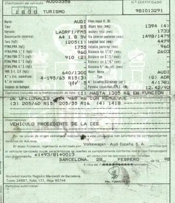 Утилизация автомобиля audi a4 b5 (8d2) 1.8 года 1998 питание adr