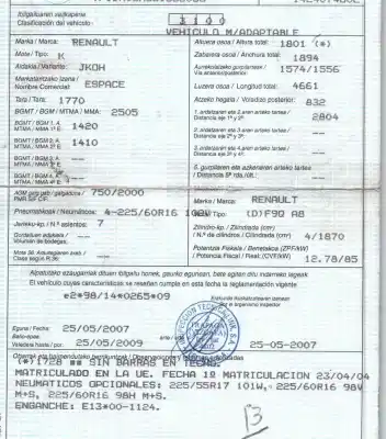 Утилизация автомобиля renault espace iv (jk0/1_) 1.9 dci (jk0u) года 2004 питание f9q a8