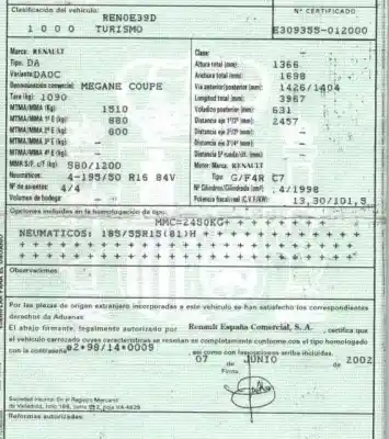 Veicolo di demolizione renault megane i coach (da0/1_) 2.0 16v dell'anno 2002 alimentato f4rc746