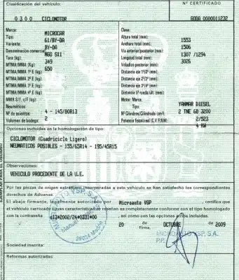 Утилизация автомобиля » otros...                                         microcar                                                                                                                                                                                                                                                   mgo sxi                                                                                                                                                                                                                                                    года 2009 питание 2tne683200