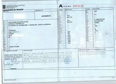 Scrapping Vehicle chevrolet evanda 2.0 of the year 2005 powered t20sed