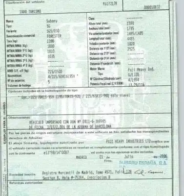 Veicolo di demolizione subaru forester (sg_) 2.0 x awd (sg5) dell'anno 2006 alimentato ej20