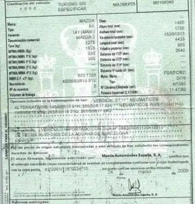 Veicolo di demolizione mazda 3 (bk) 1.6 di turbo dell'anno 2008 alimentato y6