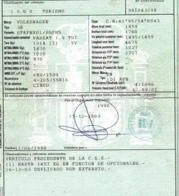 Утилизация автомобиля volkswagen passat b5 (3b2) 1.9 tdi года 1998 питание afn