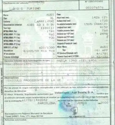 Здавання транспортного засобу audi a3 (8l1) 1.8 t року 2000 потужний app