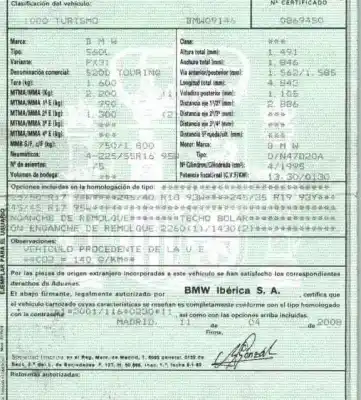 Veículo de Sucata bmw 5 touring (e61) 520 d do ano 2008 alimentado n47d20a