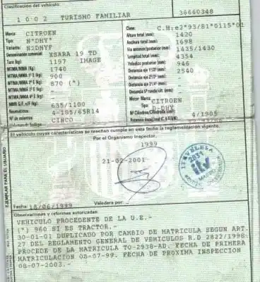 Утилизация автомобиля citroen xsara break (n2) 1.9 td года 1999 питание dhy (xud9te/y)